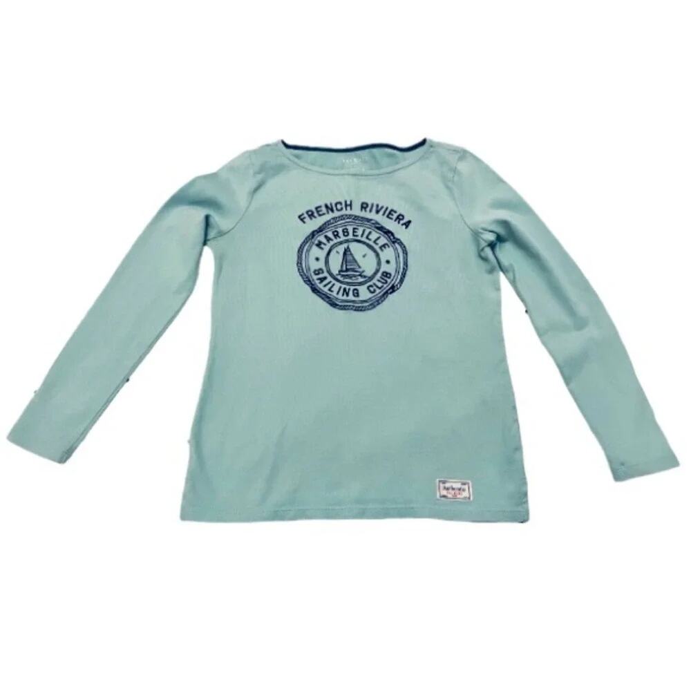 Talbots Shirt Light‎ Blue Nautical Long Sleeve Tee French Riviera Petite Size S